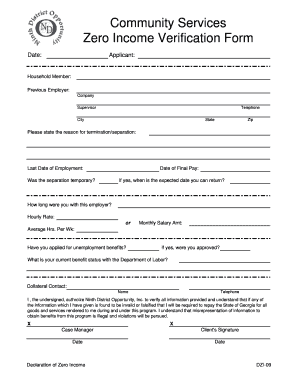 Declaration of Zero Income Form