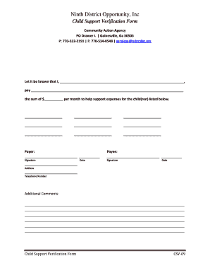 Child Support Verification Form