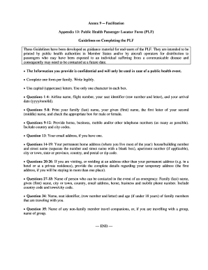 Public Health Passenger Locator Form