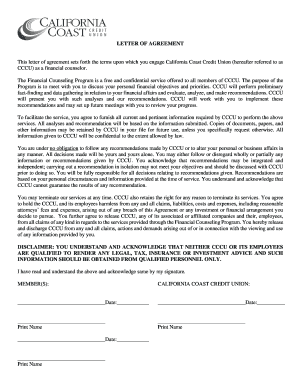 Letter of Agreement for Financial Counseling