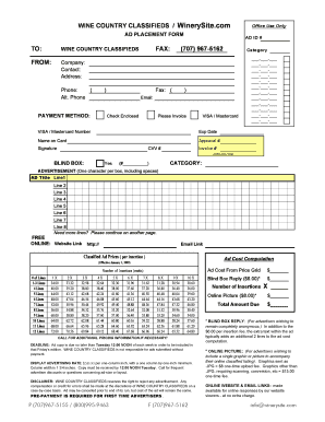 Wine Country Classifieds Ad Placement Form