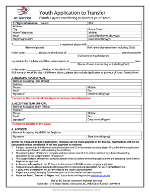 Youth Player Transfer Application