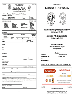 Canadian Kennel Club Conformation Entry Form