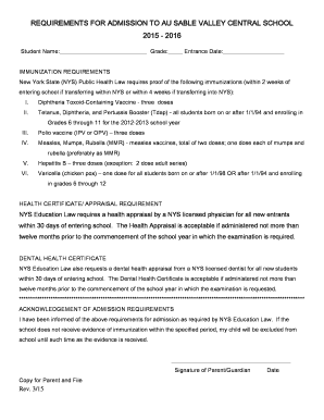 New York School Immunization Form
