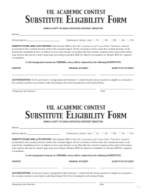 UIL Academic Contest Substitute Eligibility Form