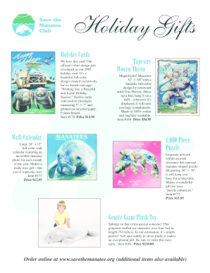Save the Manatee Club Holiday Gift Order Form