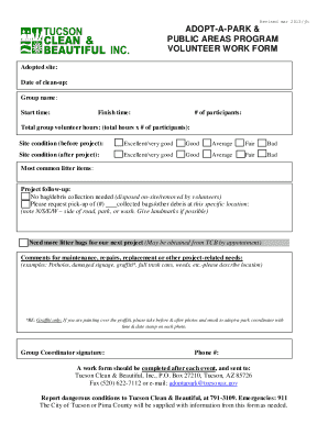 Adopt-A-Park Volunteer Work Form