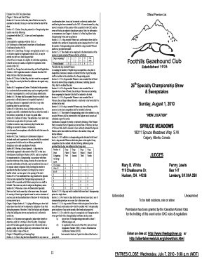 Canadian Kennel Club Dog Show Entry Form