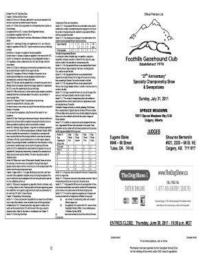Canadian Kennel Club Dog Show Entry Form