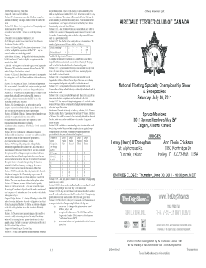Canadian Kennel Club Conformation Show Entry Form