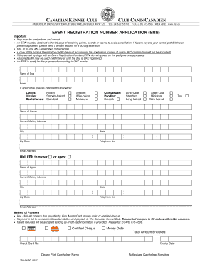 Canadian Kennel Club Event Registration Number Application
