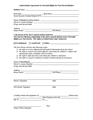 Authorization Agreement for Parental Rights for Non-Parent Relative