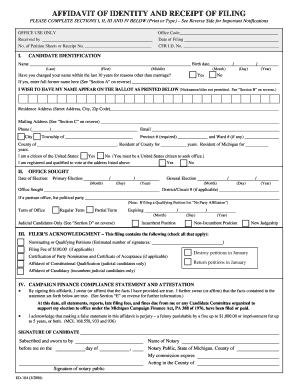 Affidavit of Identity and Receipt of Filing