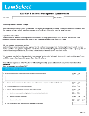 LawSelect Risk & Business Management Questionnaire