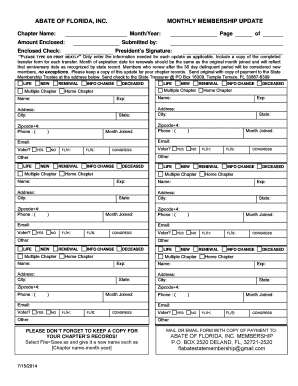 ABATE of Florida Membership Update Form