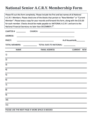 National A.C.R.Y. Membership Form