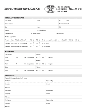 Red Oxx Mfg. Inc. Employment Application