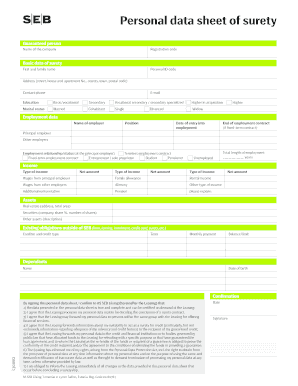 Personal Data Sheet of Surety