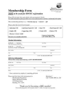 Queens Botanical Garden Membership Form