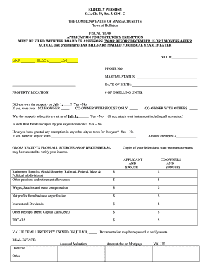 Massachusetts Elderly Persons Tax Exemption Application