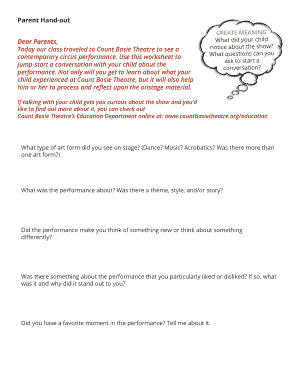 Parent Hand-out for Circus Performance Discussion