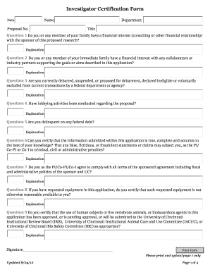 Investigator Certification Form