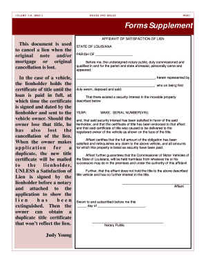 Affidavit of Satisfaction of Lien