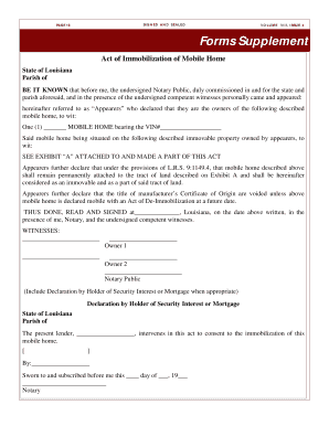 Act of Immobilization of Mobile Home
