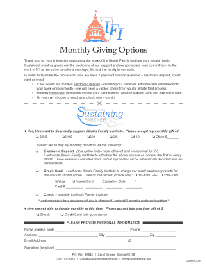 Illinois Family Institute Monthly Donation Form
