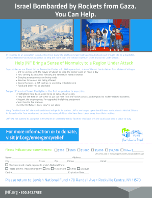 Jewish National Fund Emergency Relief Donation Form