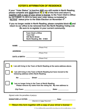 Voter's Affirmation of Residence
