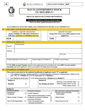 Malta Government Stock Non-Competitive Application Form