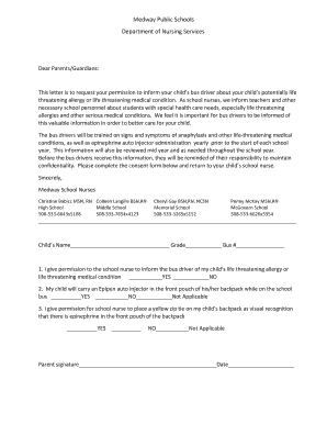 Medway School Bus Allergy Consent Form