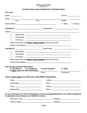 Student Health and Emergency Information Form