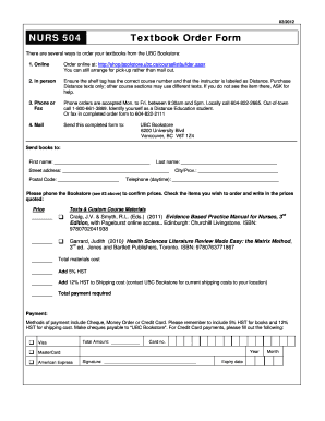 UBC Textbook Order Form