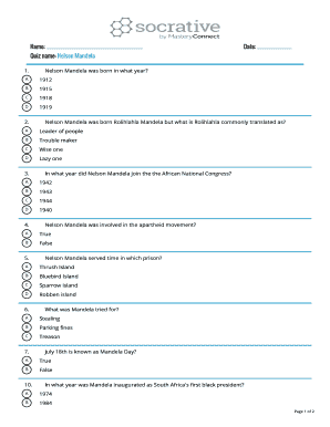 Nelson Mandela Quiz Form
