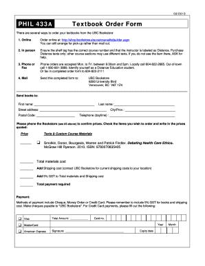UBC Textbook Order Form