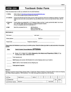 UBC Textbook Order Form