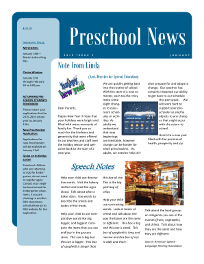 Preschool newsletter Jan 2015