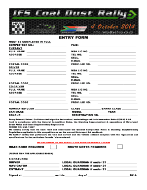 Motorsport South Africa Entry Form