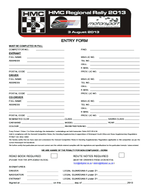 Motorsport South Africa Entry Form