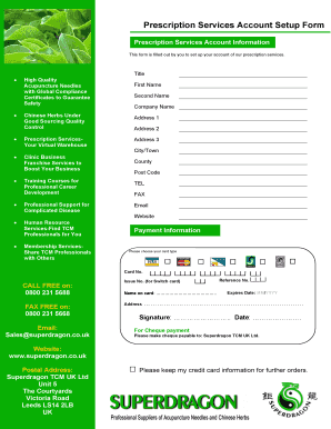Prescription Services Account Setup Form
