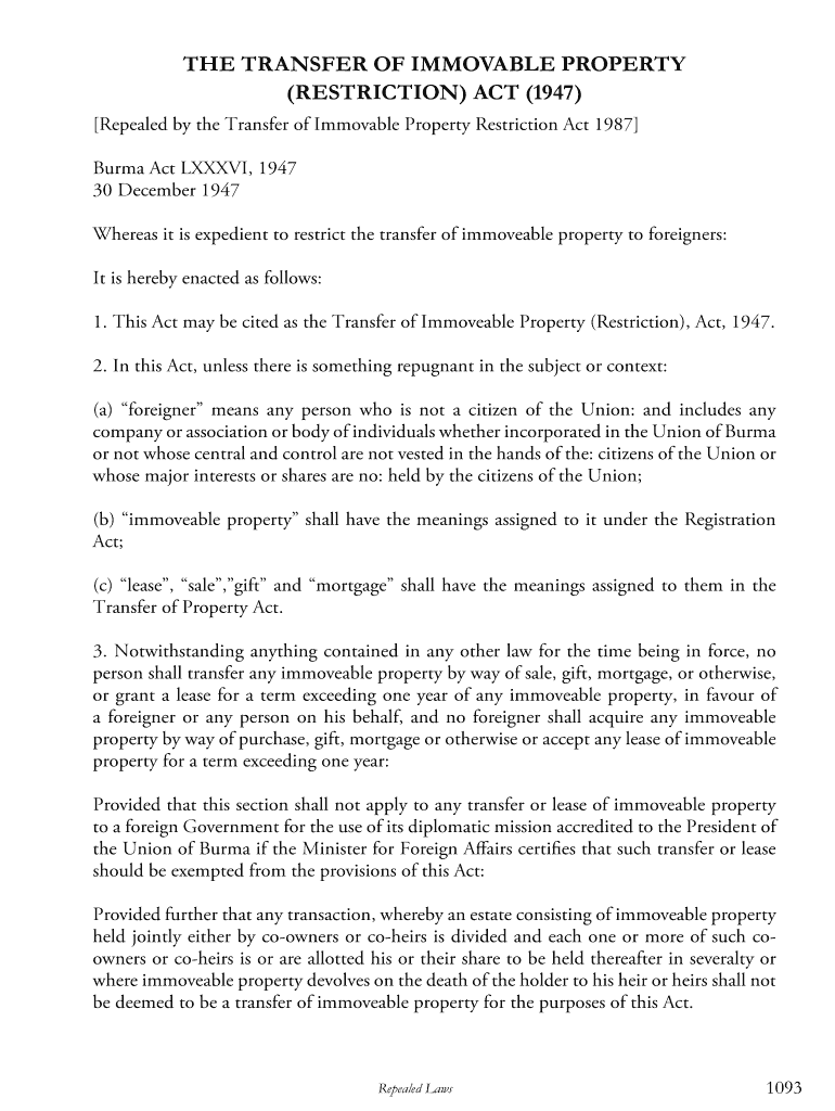 Fillable Online THE TRANSFER OF IMMOVABLE PROPERTY Fax Email Print