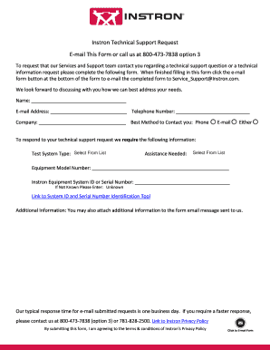 Instron Technical Support Request Form