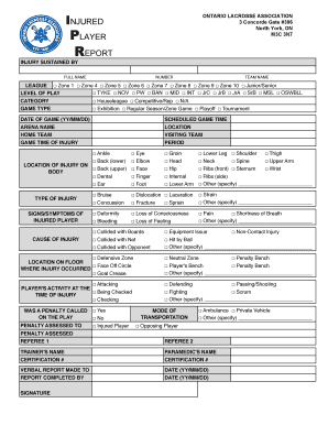 Ontario Lacrosse Association Injury Report