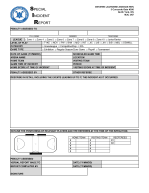 Ontario Lacrosse Association Incident Report