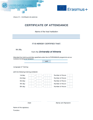Certificate of Attendance for Erasmus Training
