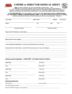 Umpire or Director Medical Sheet
