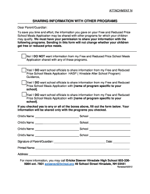 School Meals Application Information Sharing Consent