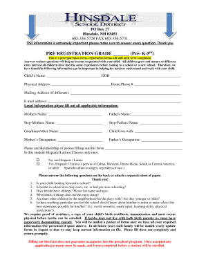 Preschool Preregistration Form